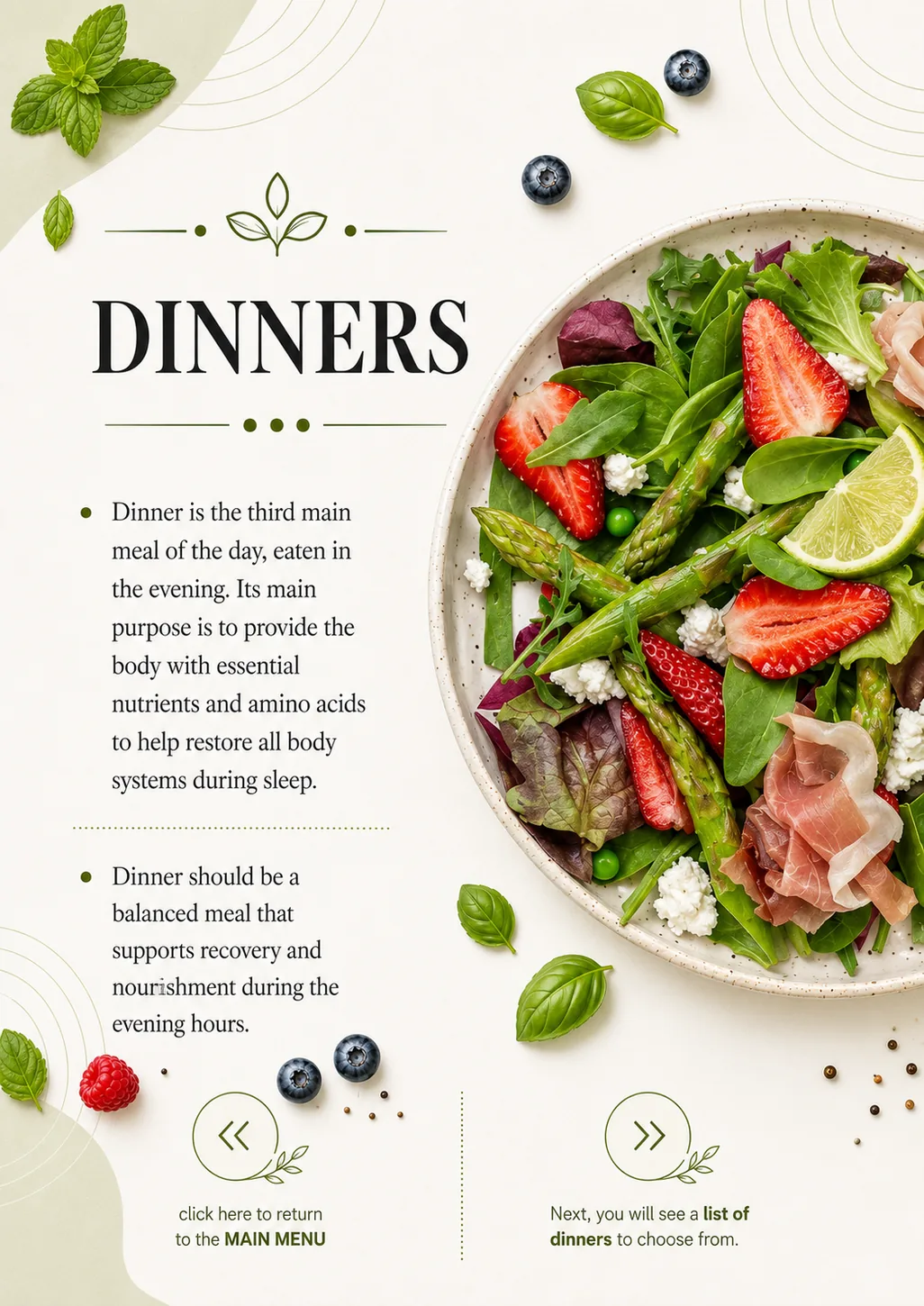 Dinners - real page from the cookbook
