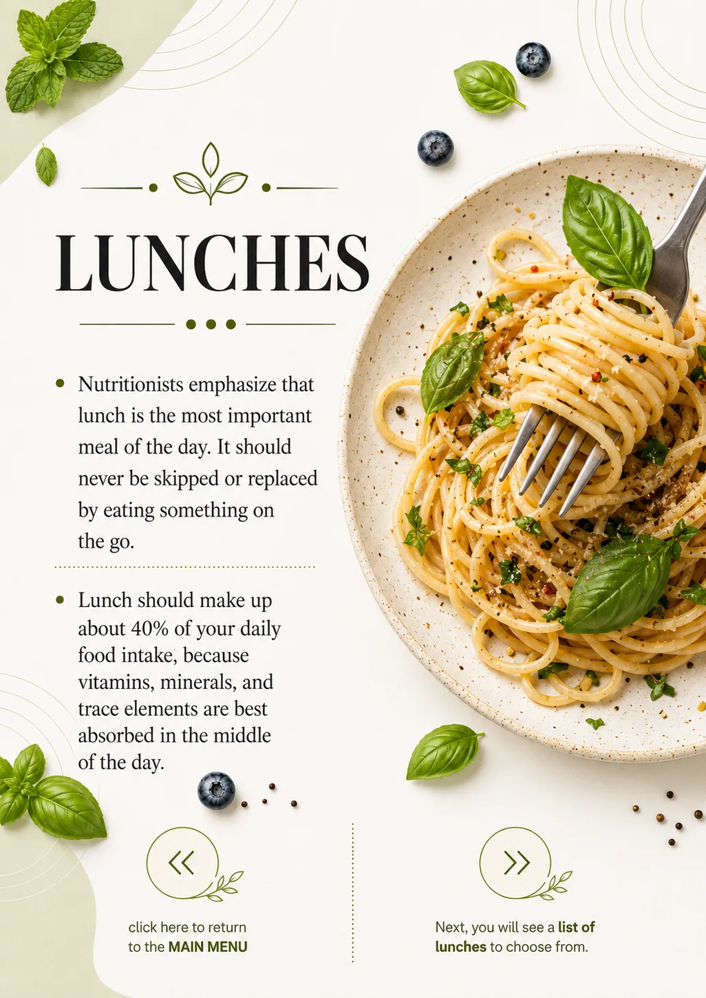 Lunches - real page from the cookbook