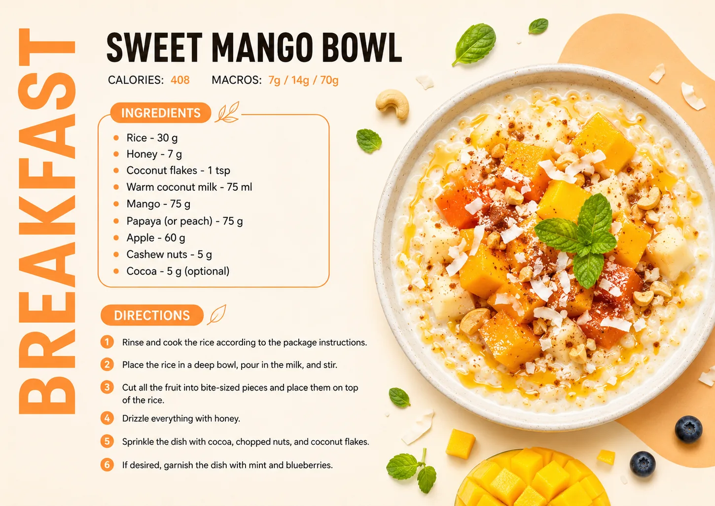 Sweet Mango Bowl - real page from the cookbook