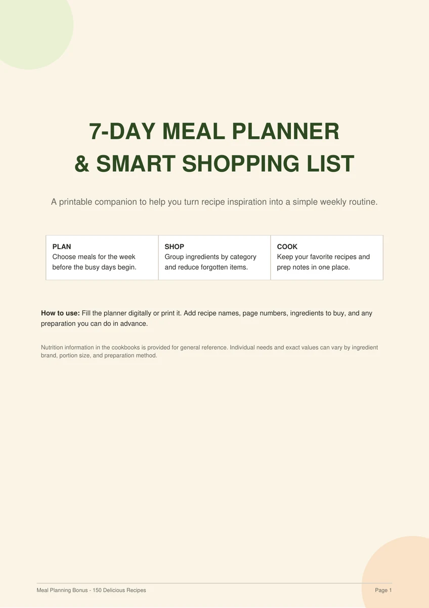 7-Day Meal Planner and Smart Shopping List preview