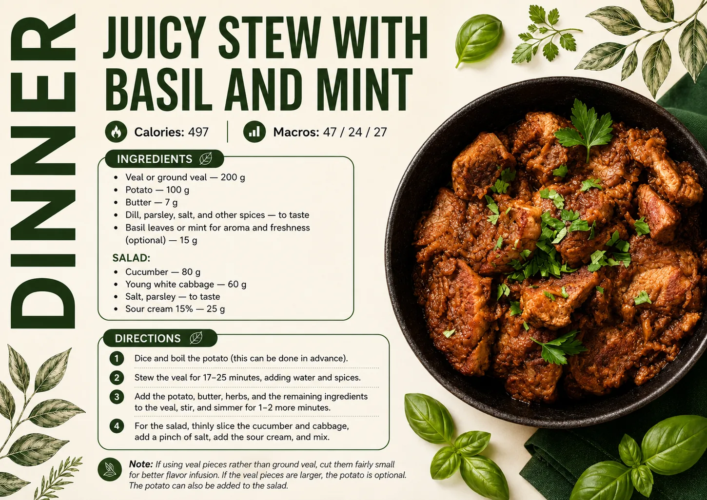 Juicy Stew with Basil & Mint - real page from the cookbook